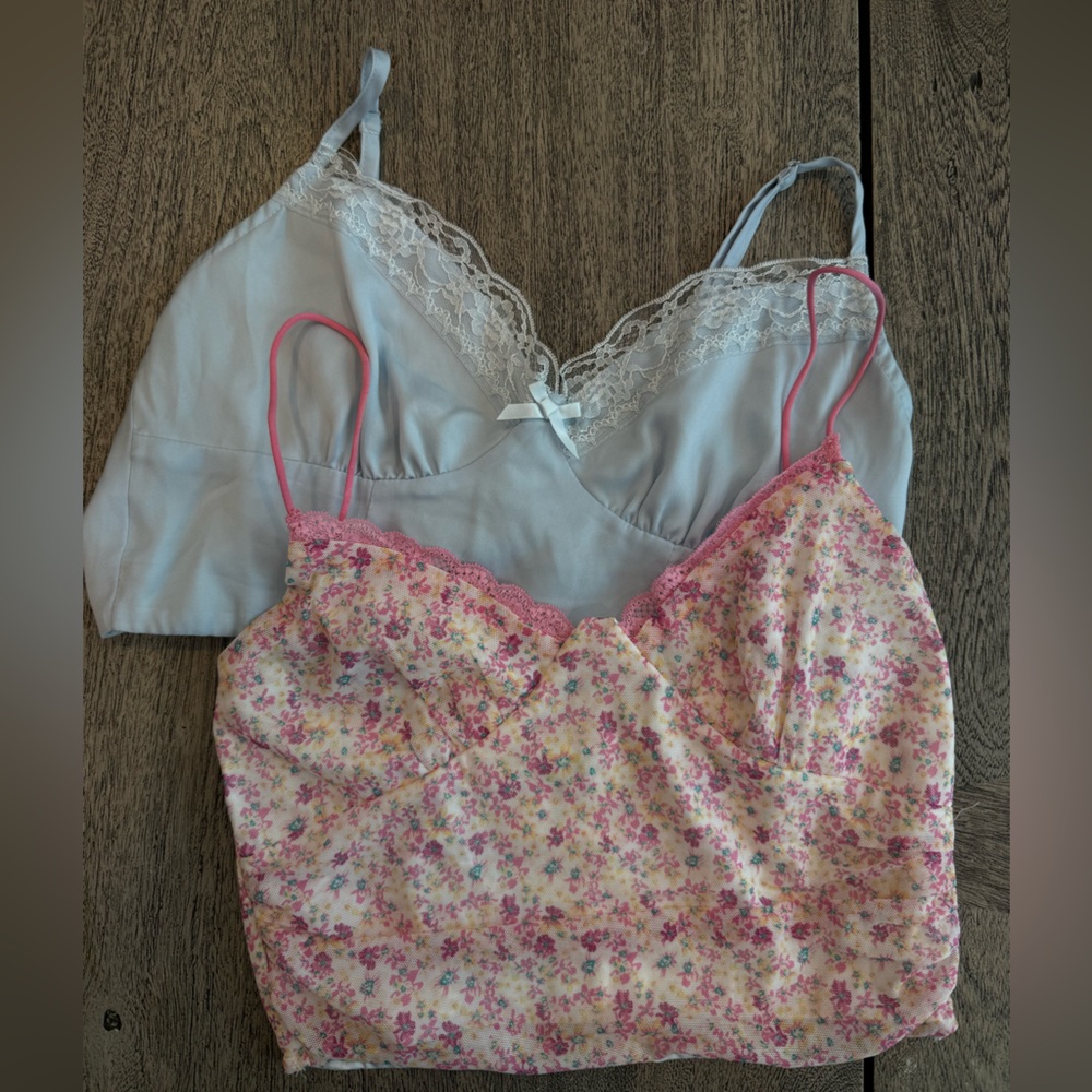 Pair of Princess Polly Pink Floral and Blue Lace Camis